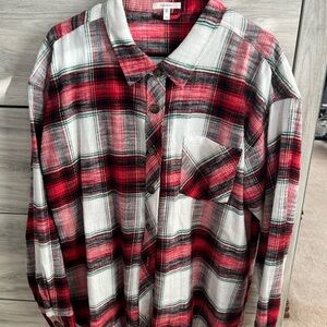 Maurices Red and Black Plaid Flannel Button-Down Shirt